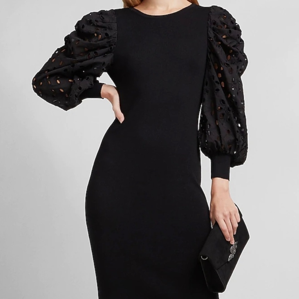 Eyelet lace puff sleeve dress